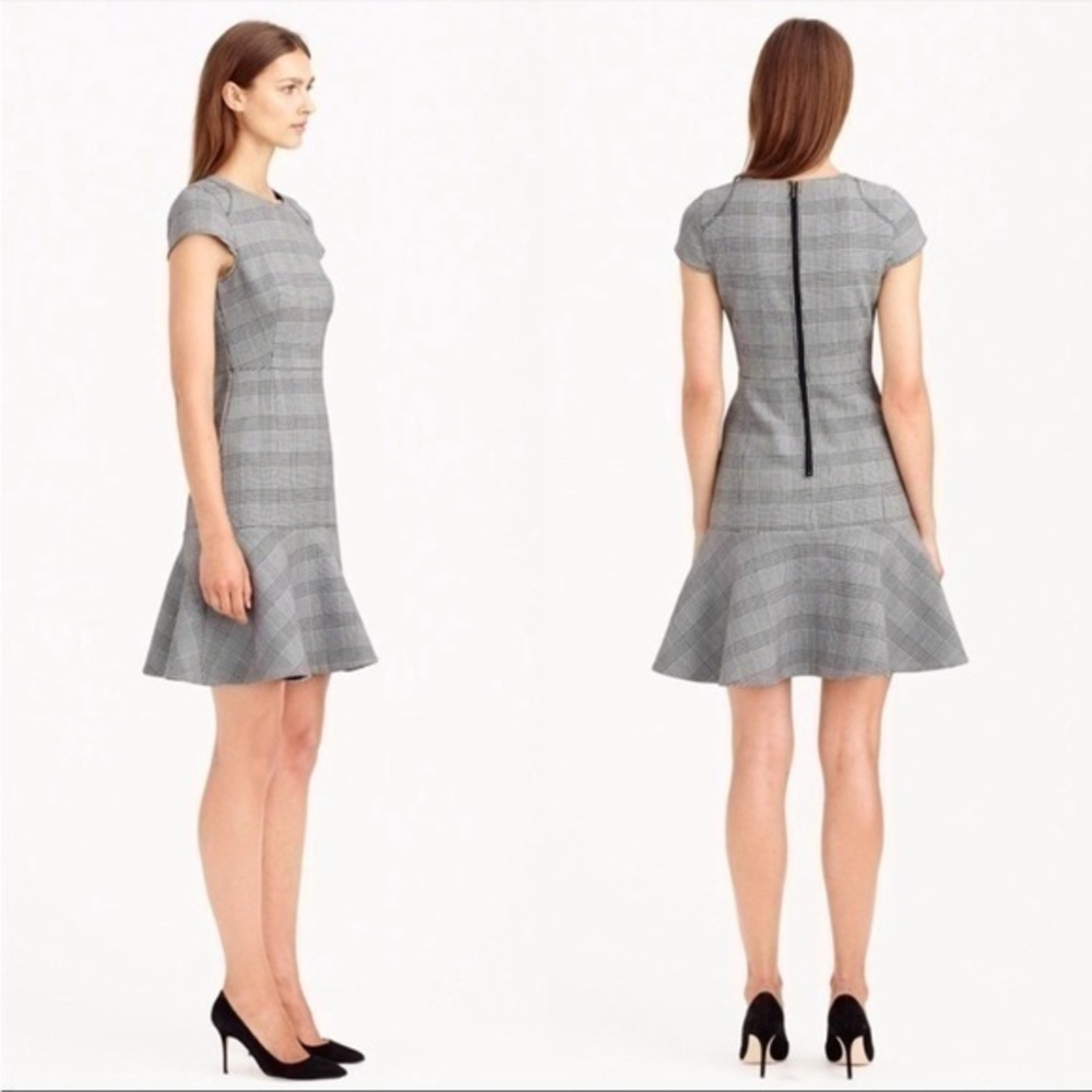 J. Crew Glen Plaid Cap Sleeve Flounce Ruffle Hem Sheath Dress 0 B0886 WW3